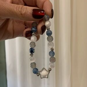 Blue and White Beaded Bracelet with Star Charm